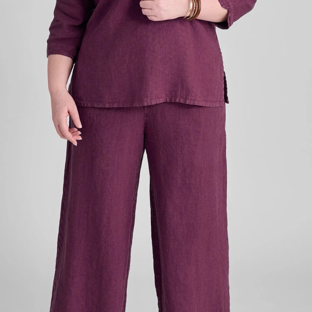 FLAX flowing pants linen elastic waist  Women's purple mulberry